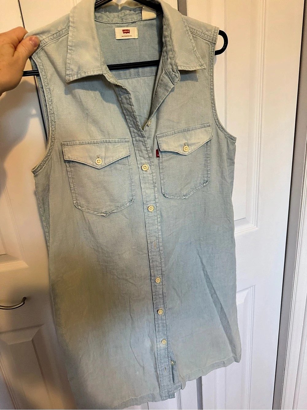 4 for $20 Levi's Sleeveless Denim Button Down Shirt in Blue